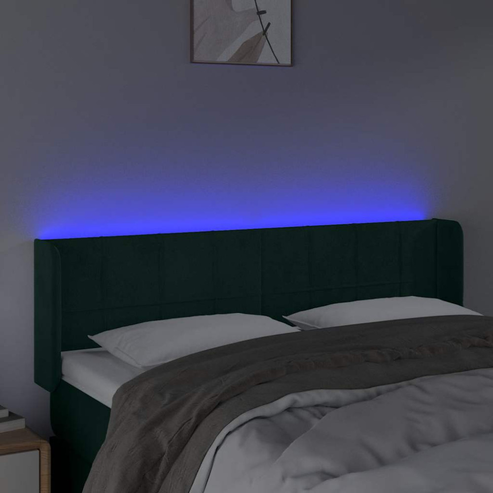 Produktbild för Sänggavel LED mörkgrön 147x16x78/88 cm sammet