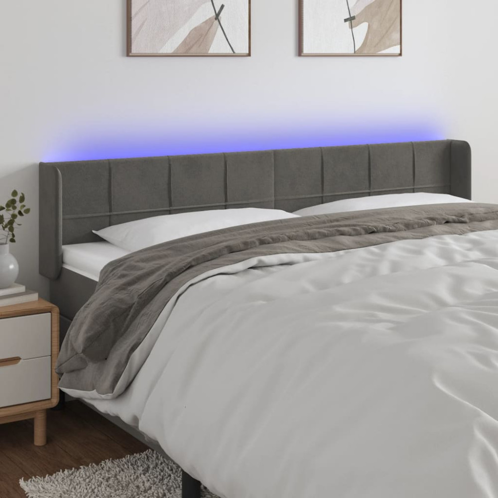 Produktbild för Sänggavel LED mörkgrå 183x16x78/88 cm sammet