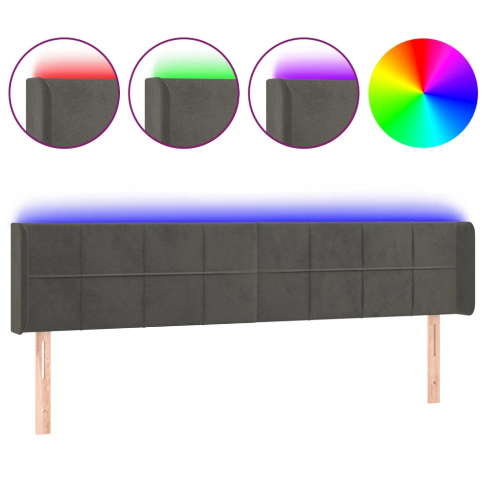 Produktbild för Sänggavel LED mörkgrå 183x16x78/88 cm sammet