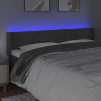 Produktbild för Sänggavel LED mörkgrå 183x16x78/88 cm sammet
