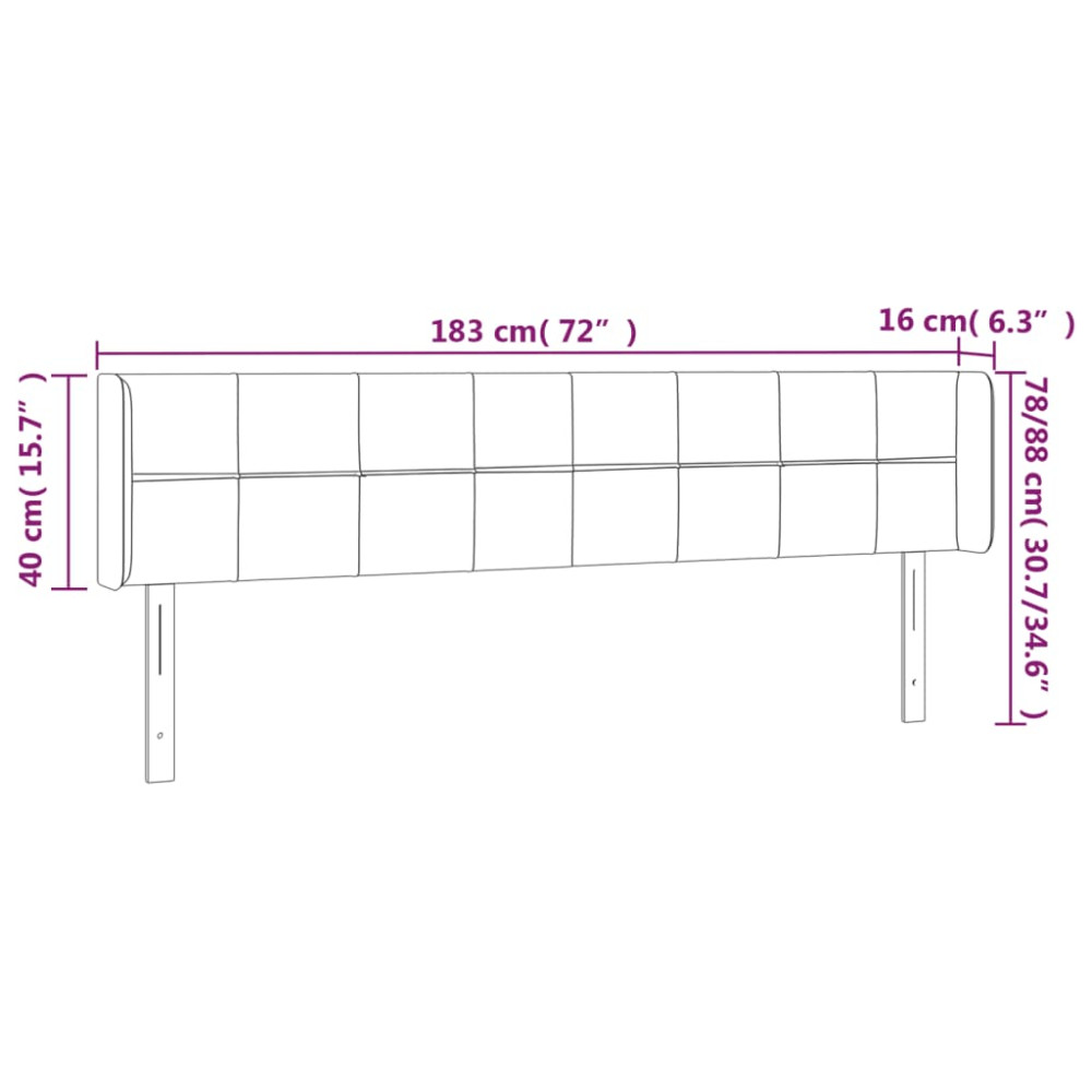 Produktbild för Sänggavel LED mörkgrå 183x16x78/88 cm sammet