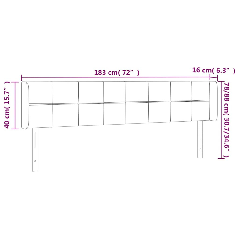 Produktbild för Sänggavel LED mörkgrön 183x16x78/88 cm sammet
