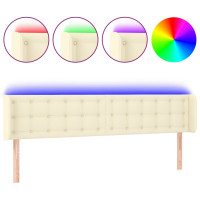 Produktbild för Sänggavel LED gräddvit 203x16x78/88 cm konstläder