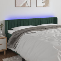 Produktbild för Sänggavel LED mörkgrön 163x16x78/88 cm sammet