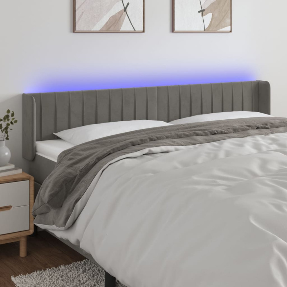 Produktbild för Sänggavel LED ljusgrå 183x16x78/88 cm sammet