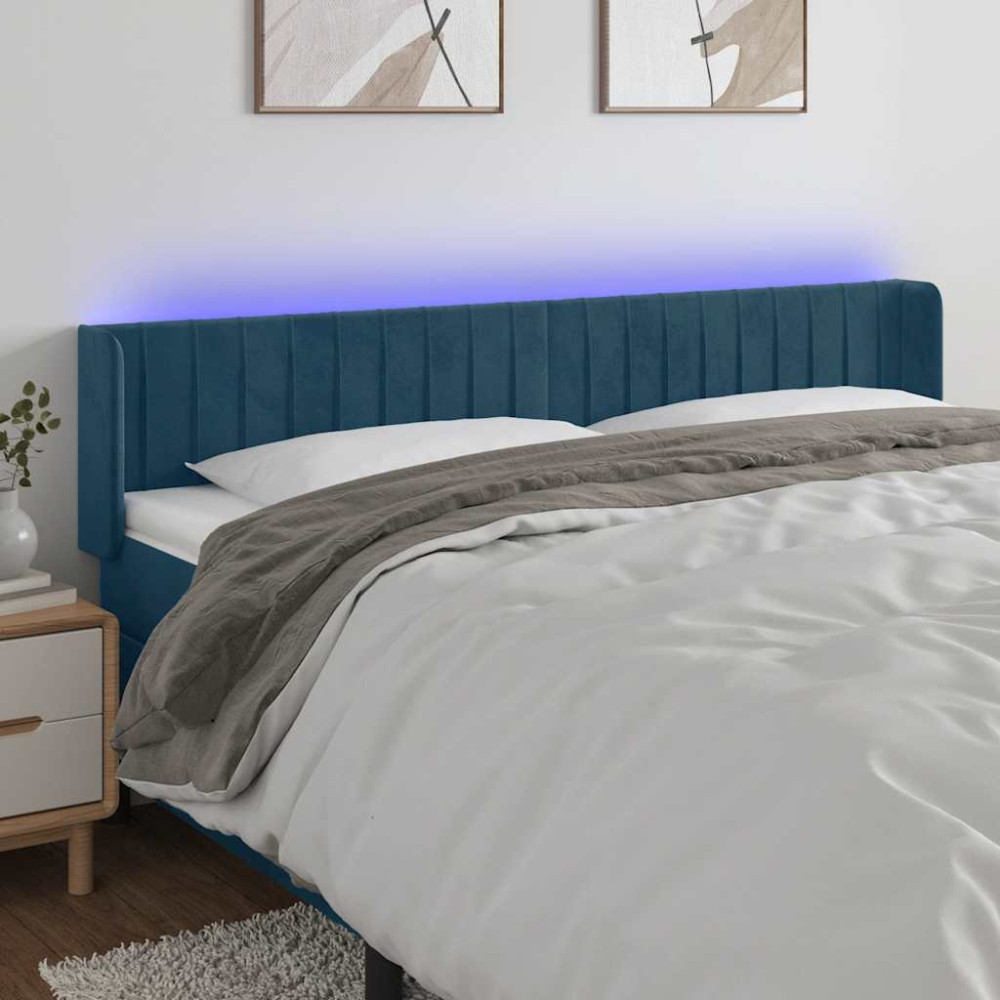 Produktbild för Sänggavel LED mörkblå 183x16x78/88 cm sammet