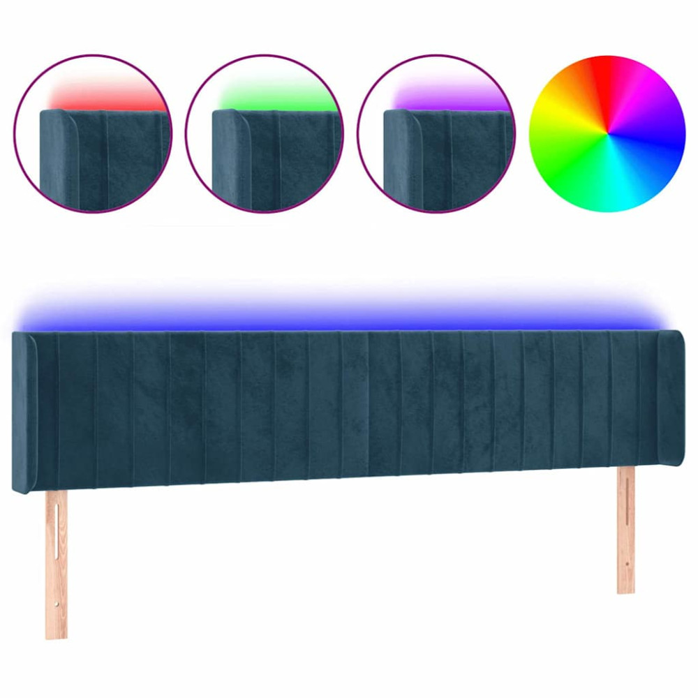 Produktbild för Sänggavel LED mörkblå 183x16x78/88 cm sammet