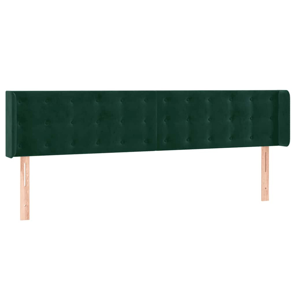 Produktbild för Sänggavel LED mörkgrön 163x16x78/88 cm sammet
