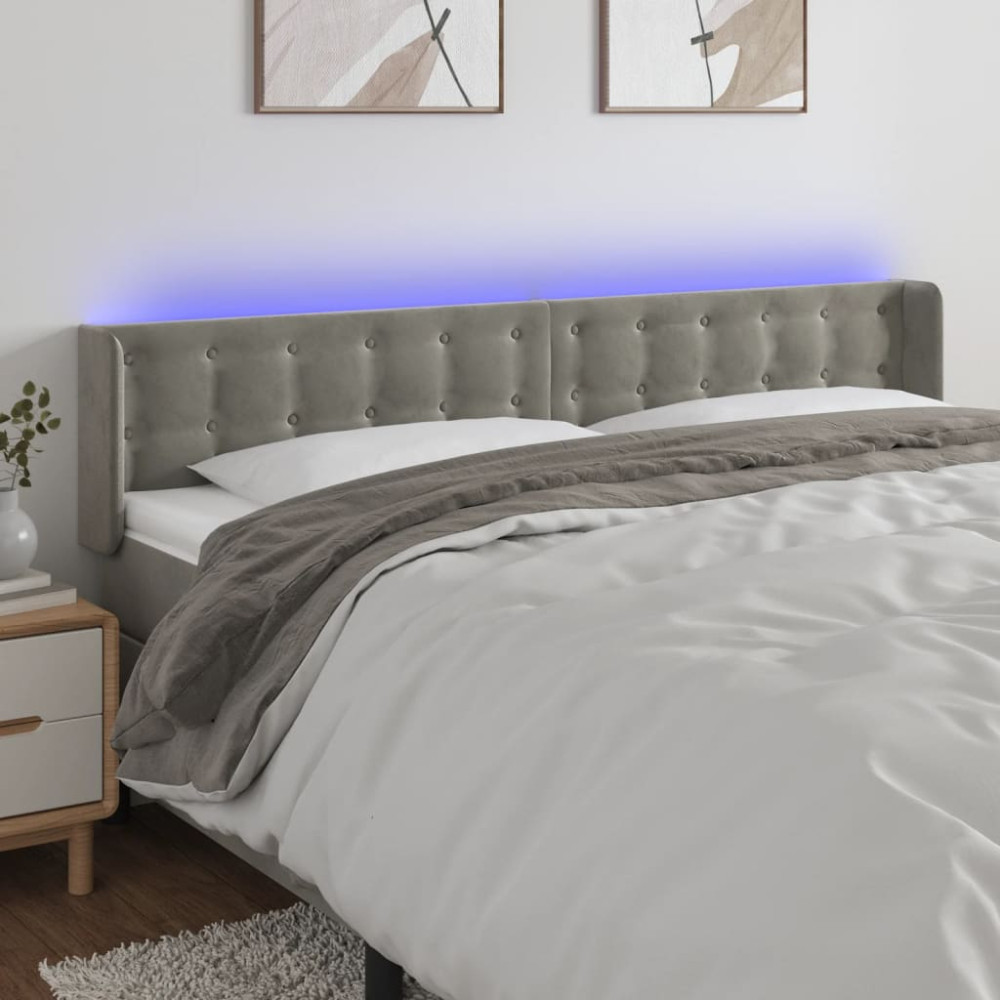 Produktbild för Sänggavel LED ljusgrå 183x16x78/88 cm sammet