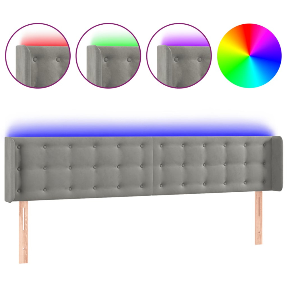 Produktbild för Sänggavel LED ljusgrå 183x16x78/88 cm sammet