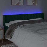 Produktbild för Sänggavel LED mörkgrön 183x16x78/88 cm sammet
