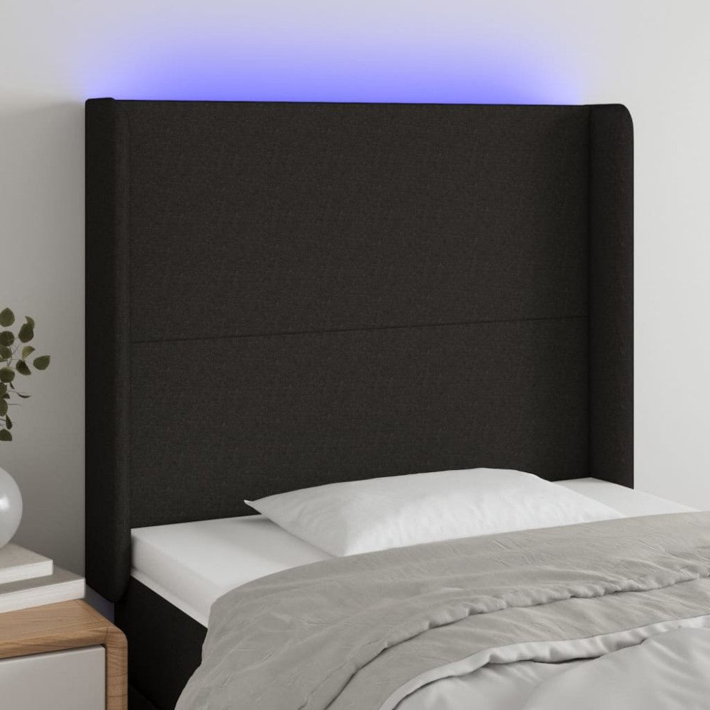 Produktbild för Sänggavel LED svart 93x16x118/128 cm tyg