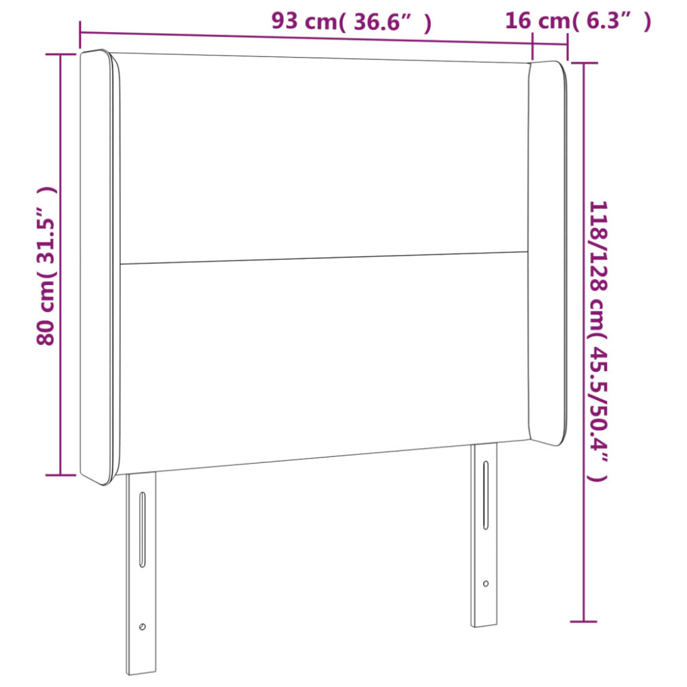Produktbild för Sänggavel LED svart 93x16x118/128 cm tyg