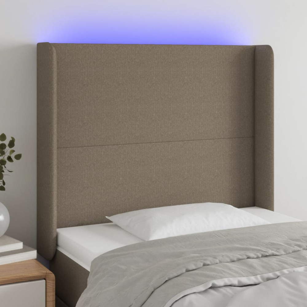 Produktbild för Sänggavel LED taupe 93x16x118/128 cm tyg