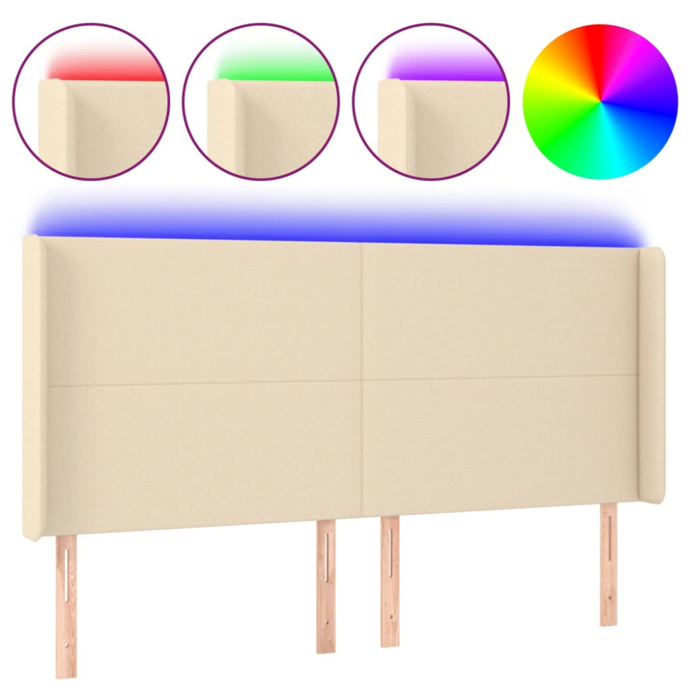Produktbild för Sänggavel LED gräddvit 183x16x118/128 cm tyg