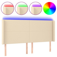 Produktbild för Sänggavel LED gräddvit 183x16x118/128 cm tyg