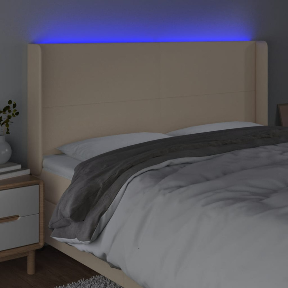 Produktbild för Sänggavel LED gräddvit 183x16x118/128 cm tyg