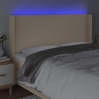 Produktbild för Sänggavel LED gräddvit 183x16x118/128 cm tyg