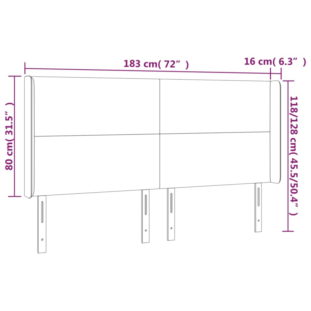 Produktbild för Sänggavel LED gräddvit 183x16x118/128 cm tyg