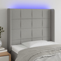 Produktbild för Sänggavel LED ljusgrå 83x16x118/128 cm tyg