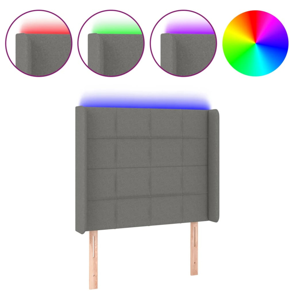 Produktbild för Sänggavel LED mörkgrå 93x16x118/128 cm tyg