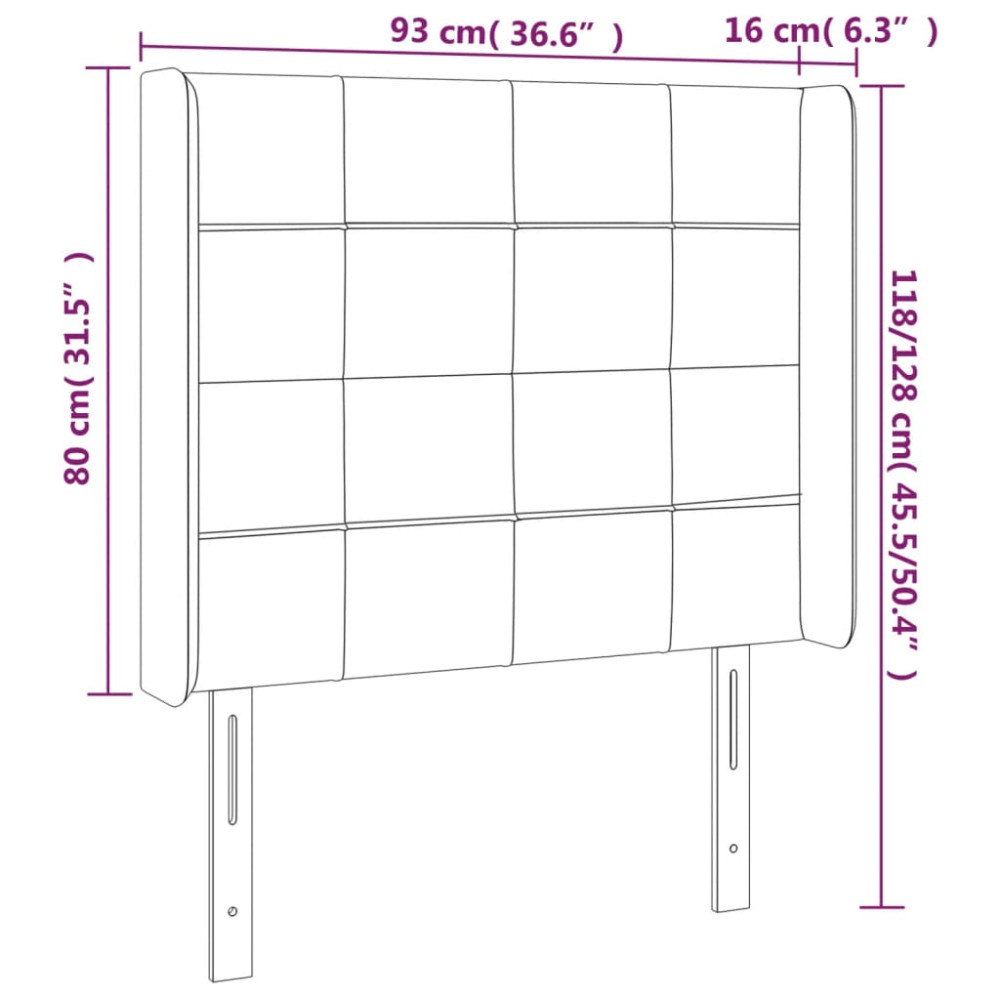 Produktbild för Sänggavel LED mörkgrå 93x16x118/128 cm tyg