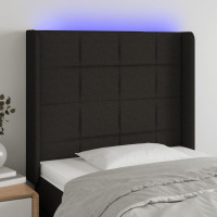 Produktbild för Sänggavel LED svart 93x16x118/128 cm tyg