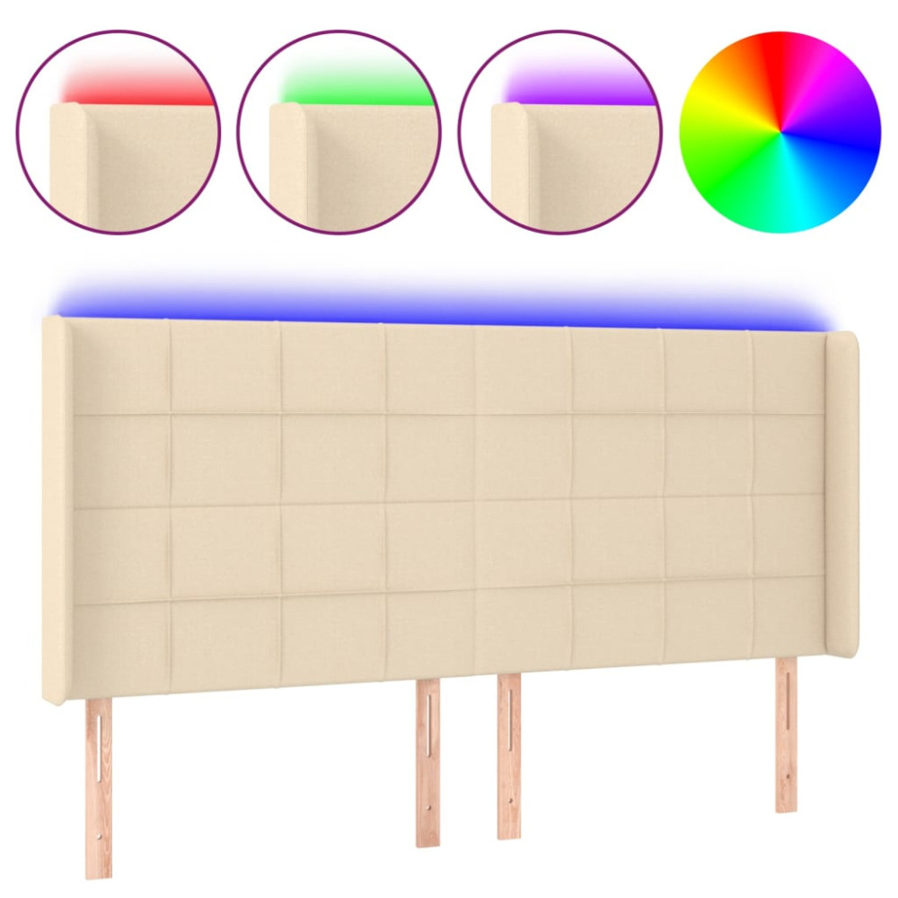 Produktbild för Sänggavel LED gräddvit 183x16x118/128 cm tyg