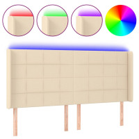 Produktbild för Sänggavel LED gräddvit 183x16x118/128 cm tyg