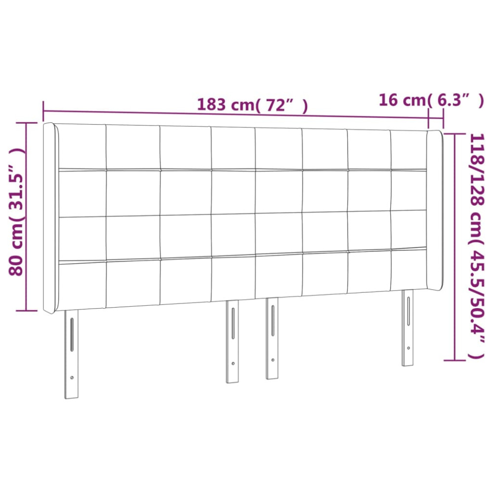 Produktbild för Sänggavel LED gräddvit 183x16x118/128 cm tyg