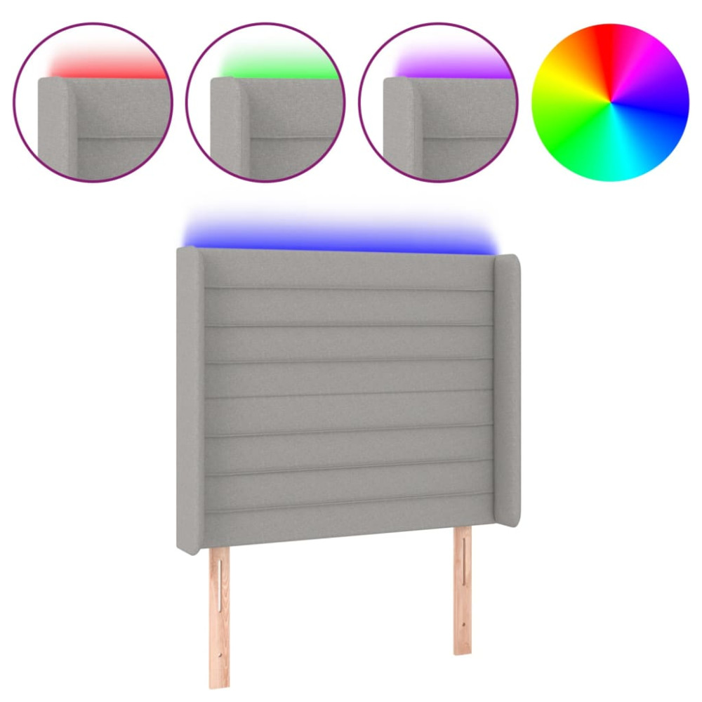 Produktbild för Sänggavel LED ljusgrå 93x16x118/128 cm tyg
