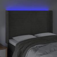 Produktbild för Sänggavel LED mörkgrå 147x16x118/128 cm sammet