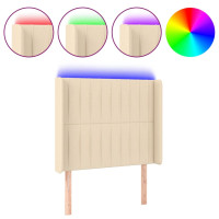 Produktbild för Sänggavel LED gräddvit 83x16x118/128 cm tyg