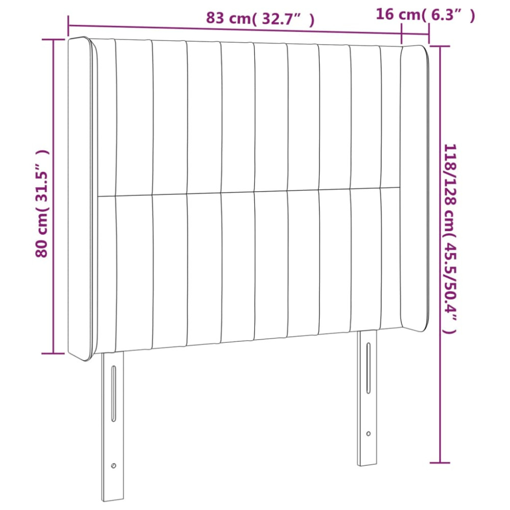 Produktbild för Sänggavel LED gräddvit 83x16x118/128 cm tyg