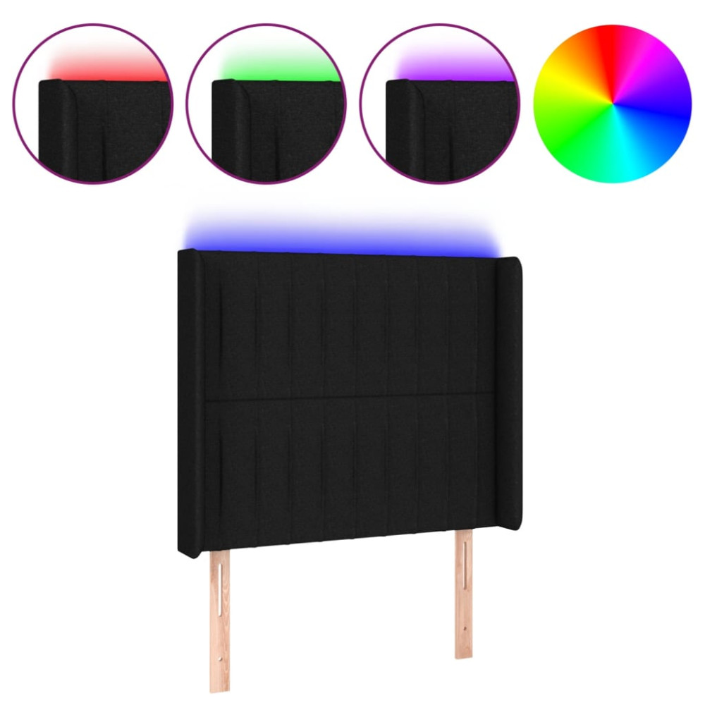 Produktbild för Sänggavel LED svart 103x16x118/128 cm tyg