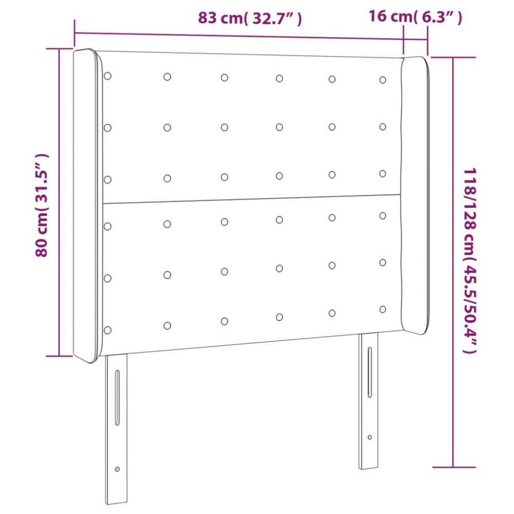 Produktbild för Sänggavel LED gräddvit 83x16x118/128 cm tyg