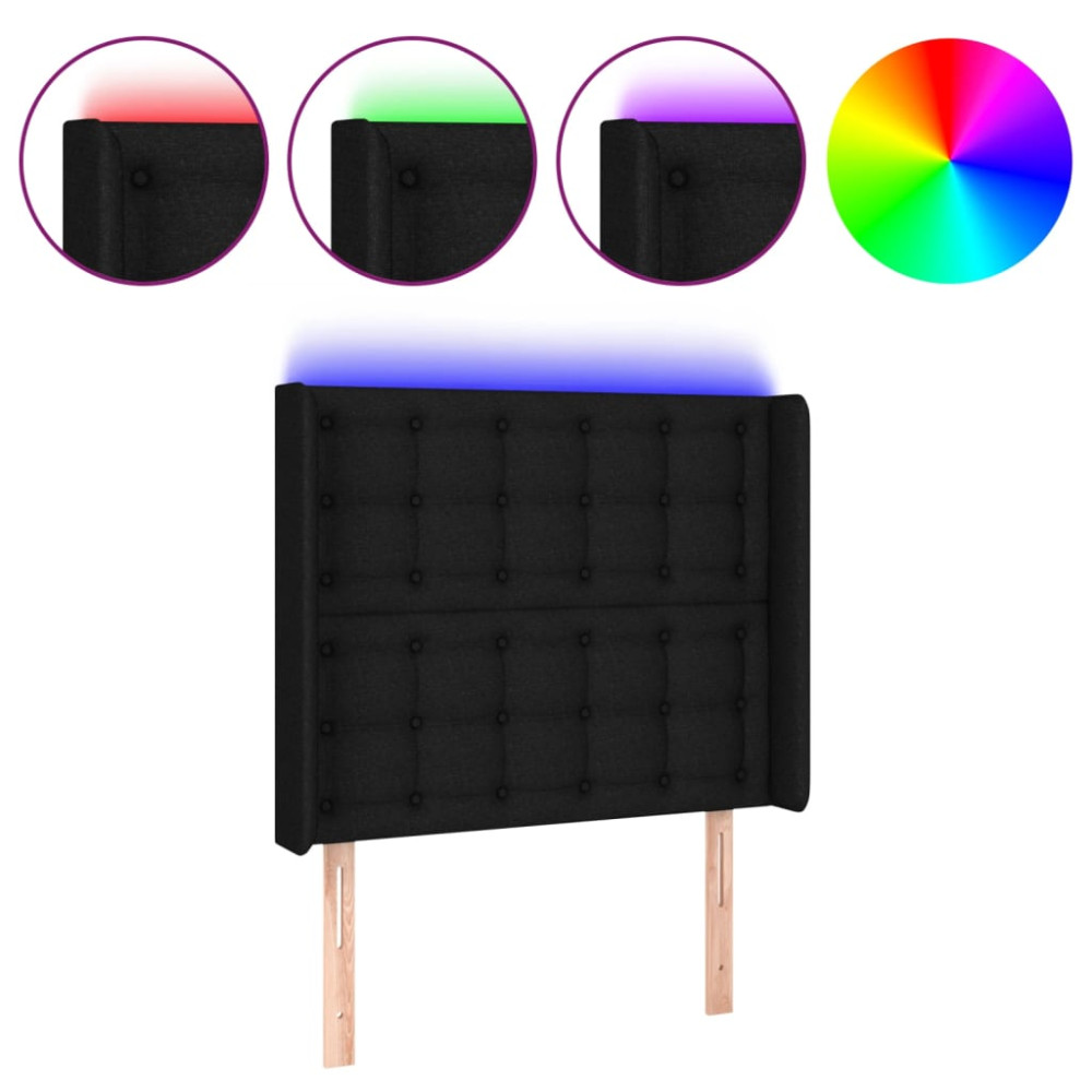 Produktbild för Sänggavel LED svart 103x16x118/128 cm tyg