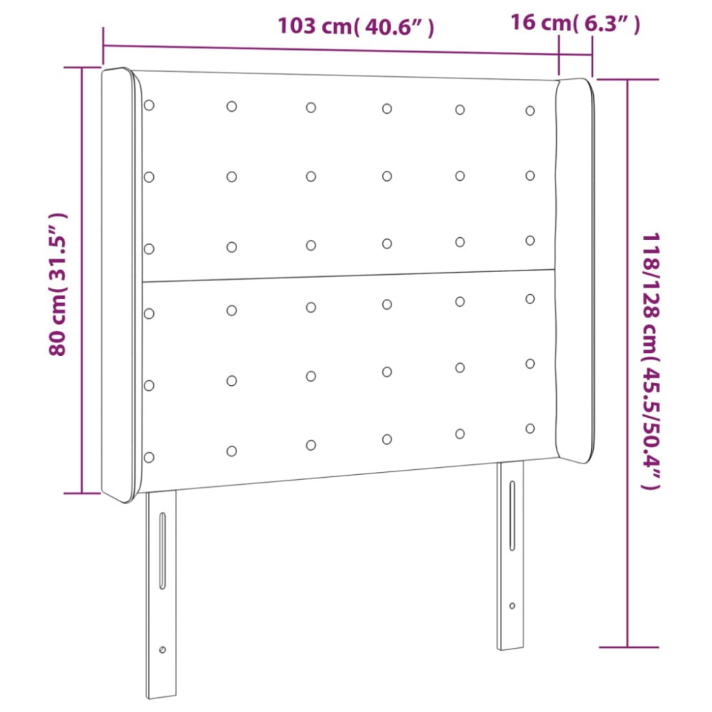 Produktbild för Sänggavel LED svart 103x16x118/128 cm tyg