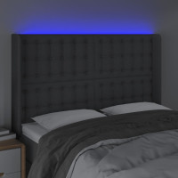 Produktbild för Sänggavel LED mörkgrå 147x16x118/128 cm tyg