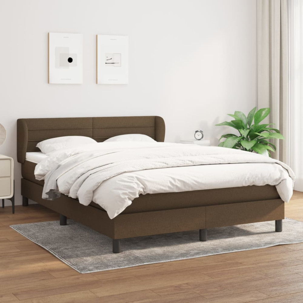 Produktbild för Ramsäng med madrass mörkbrun 140x190 cm tyg