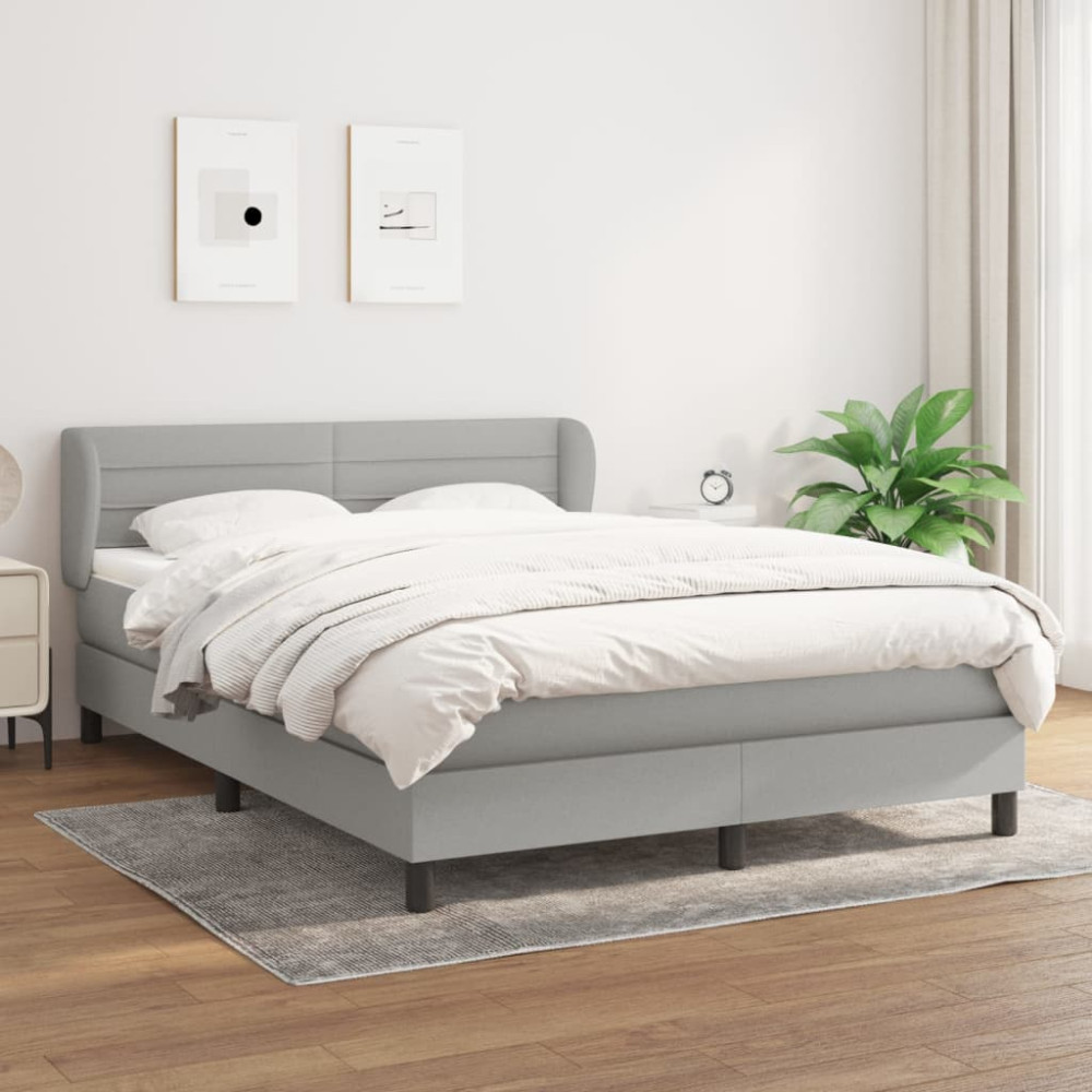 Produktbild för Ramsäng med madrass ljusgrå 140x200 cm tyg