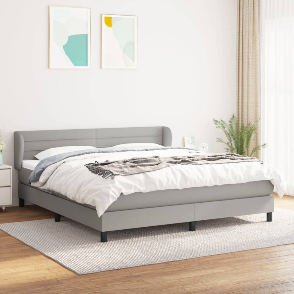 Produktbild för Ramsäng med madrass ljusgrå 160x200 cm tyg
