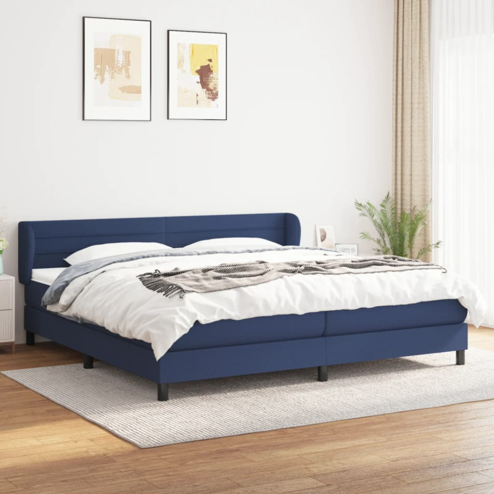 Produktbild för Ramsäng med madrass blå 200x200 cm tyg