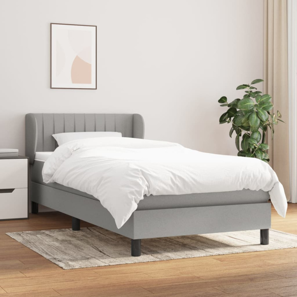 Produktbild för Ramsäng med madrass ljusgrå 100x200 cm tyg