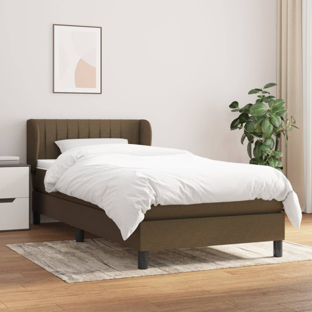 Produktbild för Ramsäng med madrass mörkbrun 100x200 cm tyg