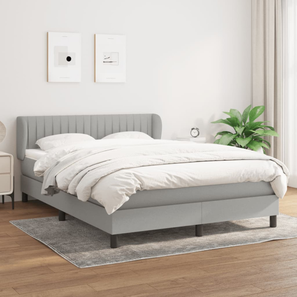 Produktbild för Ramsäng med madrass ljusgrå 140x200 cm tyg