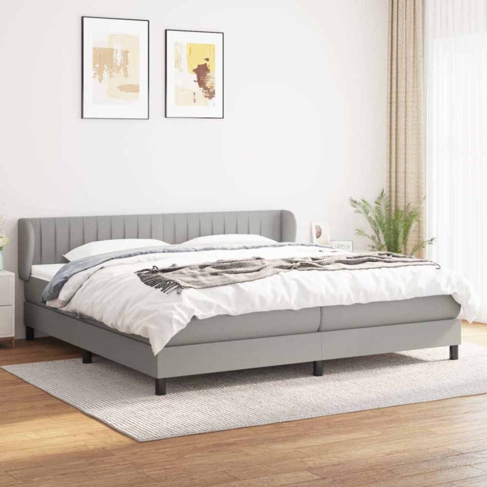 Produktbild för Ramsäng med madrass ljusgrå 200x200 cm tyg