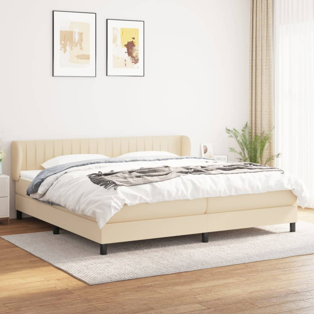 Produktbild för Ramsäng med madrass gräddvit 200x200 cm tyg