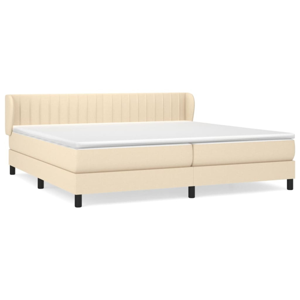 Produktbild för Ramsäng med madrass gräddvit 200x200 cm tyg