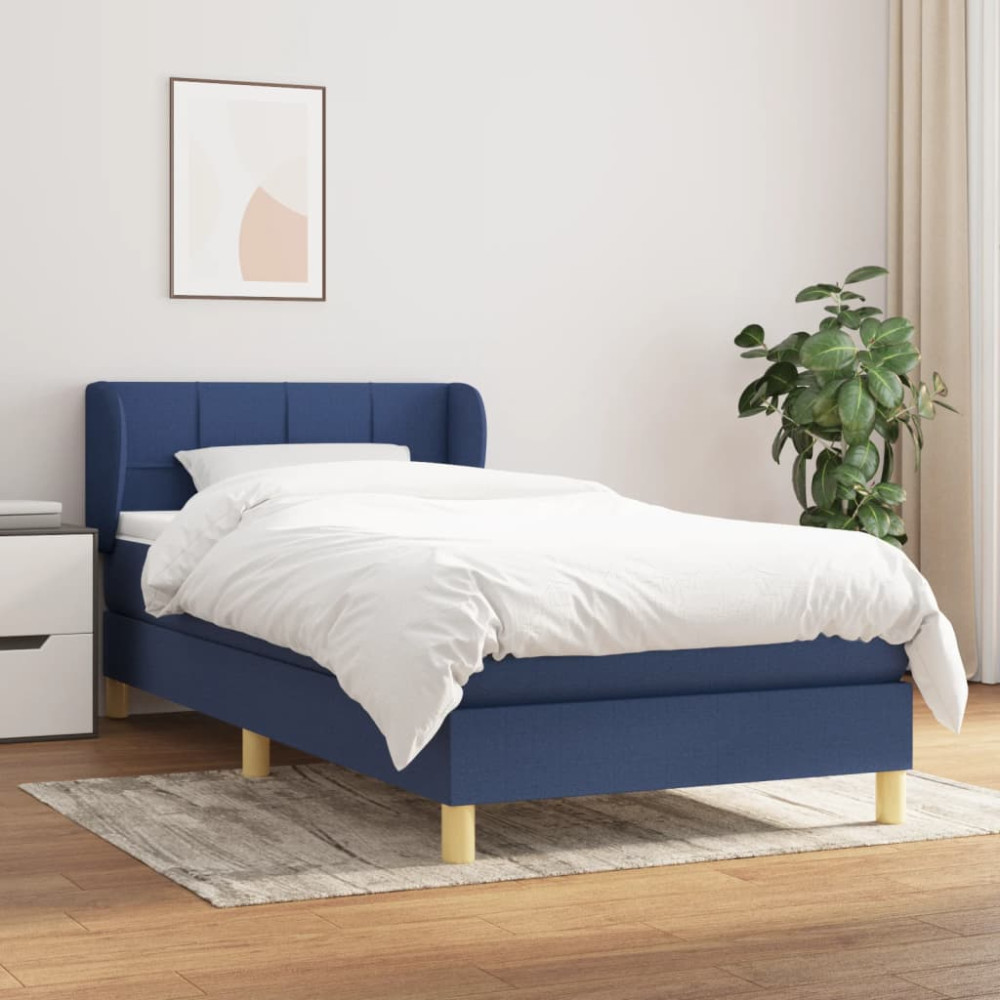 Produktbild för Ramsäng med madrass blå 80x200 cm tyg